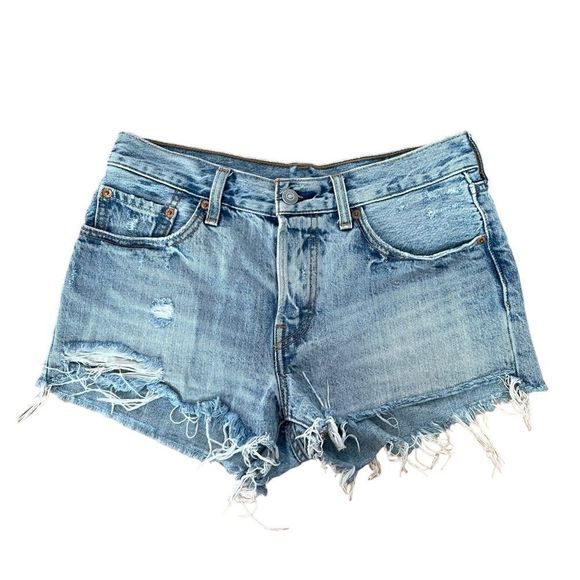 Levi's 501 Cut Off Women's Short Button Fly Frayed Distressed in Waveline Sz 27 - Picture 7 of 13